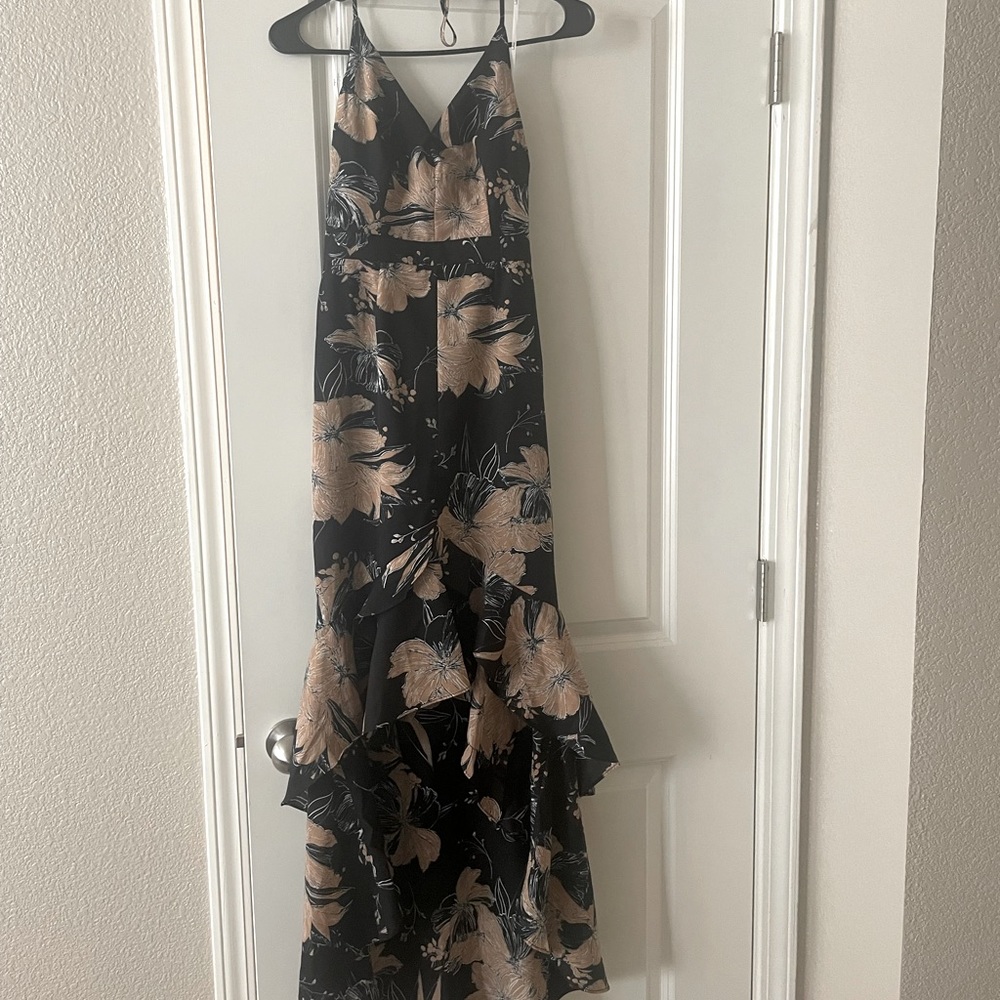 Black floral high low dress